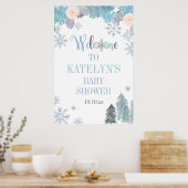 Winter Snowflake Baby shower Welkomstteken Blauw Poster (Keuken)