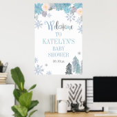Winter Snowflake Baby shower Welkomstteken Blauw Poster (Thuiskantoor)