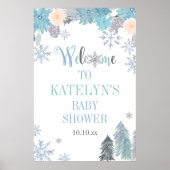 Winter Snowflake Baby shower Welkomstteken Blauw Poster (Voorkant)