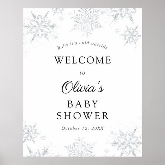 Winter Snowflake Baby shower Welkomstteken Poster (Voorkant)