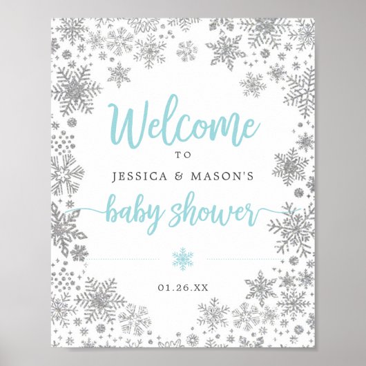Winter Snowflake Baby shower Welkomstteken Poster (Voorkant)