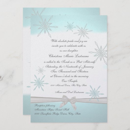 Winter Snowflake Bat Mitzvah Kaart (Voorkant / Achterkant)