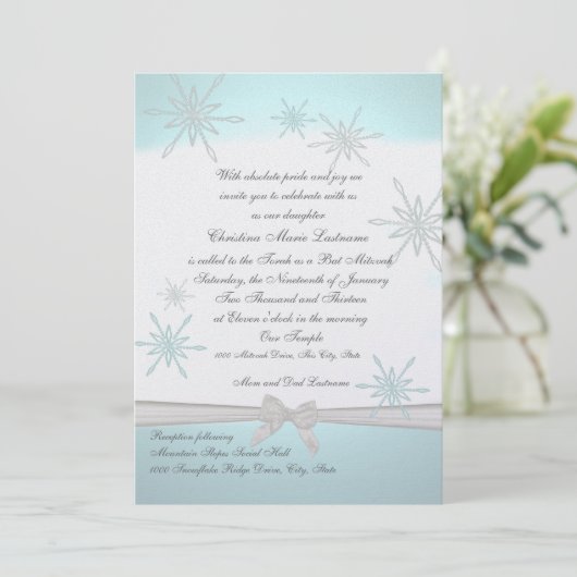 Winter Snowflake Bat Mitzvah Kaart (Staand voorkant)