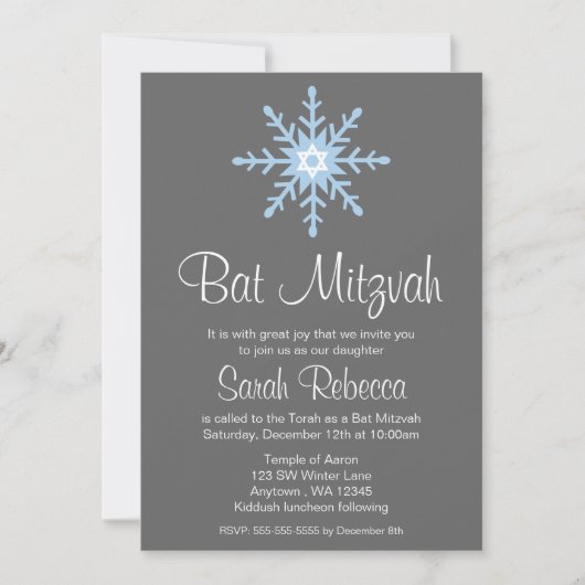 Winter Snowflake Bat Mitzvah Uitnodigingen (Voorkant)