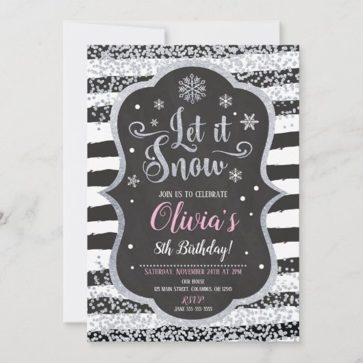 WInter Snowflake Birthday Invitation Glitter Kaart (Voorkant)