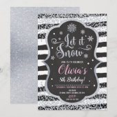 WInter Snowflake Birthday Invitation Glitter Kaart (Voorkant / Achterkant)