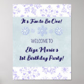 Winter Snowflake Birthday Party Sign Poster (Voorkant)