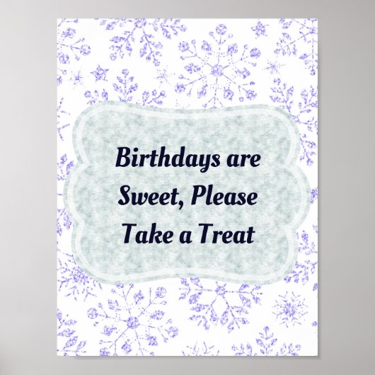 Winter Snowflake Birthday Party Sign Poster (Voorkant)