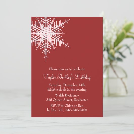 Winter Snowflake Birthday Uitnodiging (Staand voorkant)