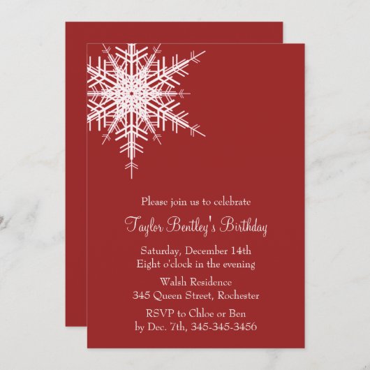 Winter Snowflake Birthday Uitnodiging (Voorkant / Achterkant)