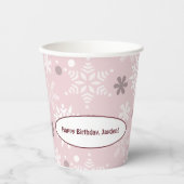 Winter Snowflake Bleek-roze Happy Birthday Papieren Bekers (Voorkant)