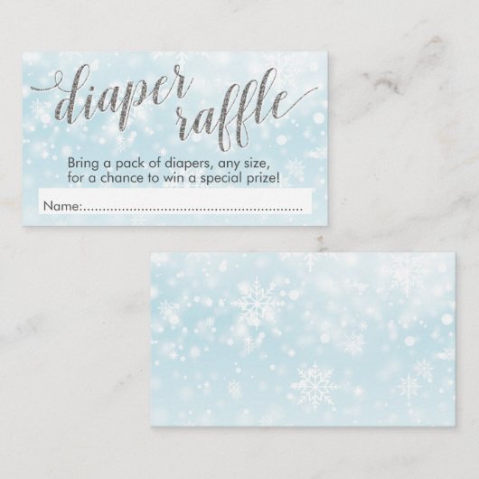 Winter Snowflake Blue Baby shower Diaper Raffle Informatiekaartje (Voorkant / Achterkant)