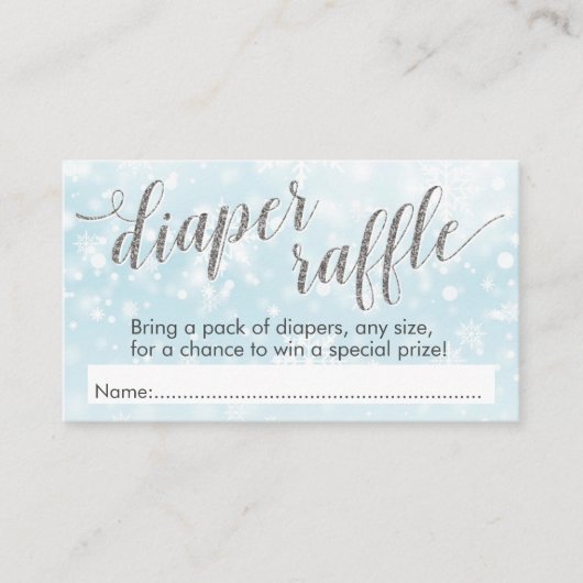 Winter Snowflake Blue Baby shower Diaper Raffle Informatiekaartje (Voorkant)