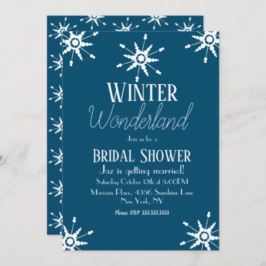 Winter Snowflake Blue Bridal Shower Kaart (Voorkant / Achterkant)