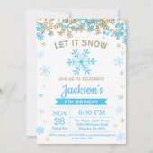 Winter Snowflake Blue en Gold Boy Birthday Kaart (Voorkant)