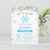 Winter Snowflake Blue en Gold Boy Birthday Kaart (Staand voorkant)