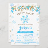 Winter Snowflake Blue en Gold Boy Birthday Kaart (Voorkant / Achterkant)