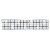 Winter Snowflake Blue Plaid Kerstvakantie Korte Tafelloper (Horizontaal)