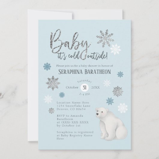 Winter Snowflake Blue Polar Beer Baby shower Kaart (Voorkant)