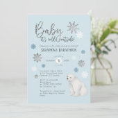 Winter Snowflake Blue Polar Beer Baby shower Kaart (Staand voorkant)