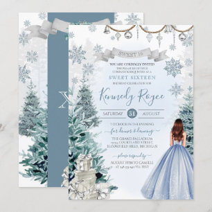 Winter Snowflake Blue Silver Holiday Sweet 16 Invi Kaart