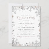 Winter Snowflake Blush Silver Engagement Party Kaart (Voorkant)