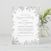 Winter Snowflake Blush Silver Engagement Party Kaart (Staand voorkant)