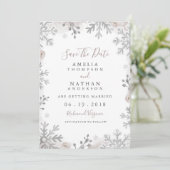 Winter Snowflake Blush Wedding Save the Date Kaart (Staand voorkant)