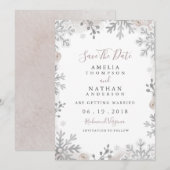 Winter Snowflake Blush Wedding Save the Date Kaart (Voorkant / Achterkant)