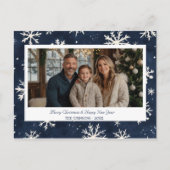 Winter Snowflake Border Navy Christmas Photo Feestdagenkaart (Voorkant)