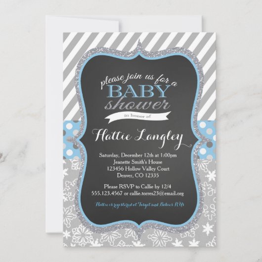 Winter Snowflake Boy Baby shower-uitnodiging Kaart (Voorkant)