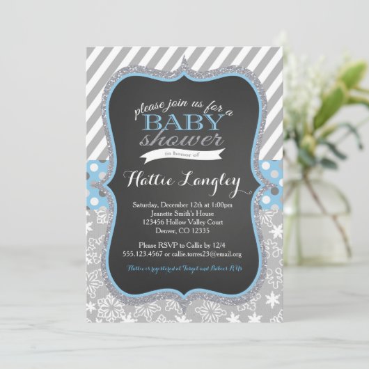 Winter Snowflake Boy Baby shower-uitnodiging Kaart (Staand voorkant)