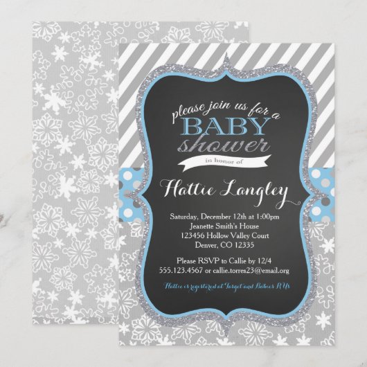 Winter Snowflake Boy Baby shower-uitnodiging Kaart (Voorkant / Achterkant)