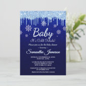 Winter Snowflake Boy Blue Baby shower Glitter Drip Kaart (Staand voorkant)