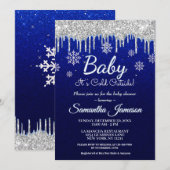 Winter Snowflake Boy Blue Silver Baby shower Kaart (Voorkant / Achterkant)