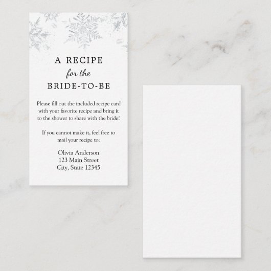 Winter Snowflake Bridal Recipe Request  Informatiekaartje (Voorkant / Achterkant)