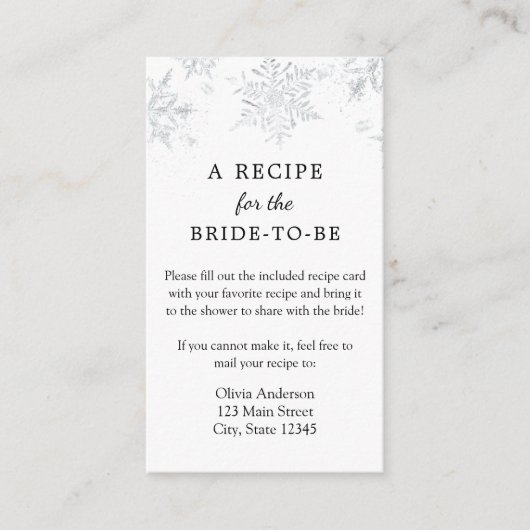 Winter Snowflake Bridal Recipe Request  Informatiekaartje (Voorkant)