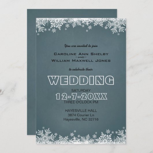 Winter Snowflake Chalkboard Weddenschap Kaart (Voorkant / Achterkant)