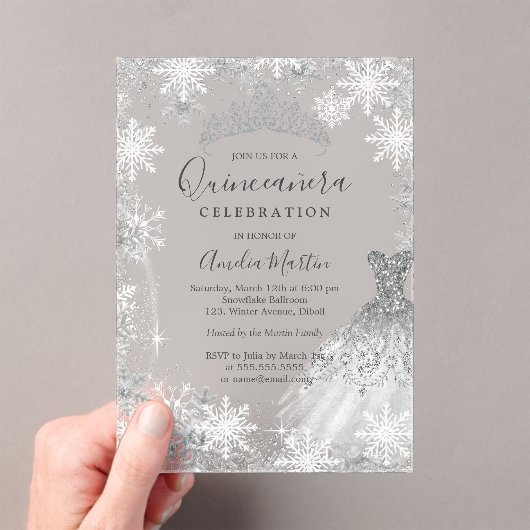 Winter Snowflake Clear Fosted Quinceanera Acryl Uitnodigingen (Insitu (Draagbaar))