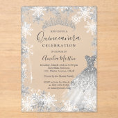 Winter Snowflake Clear Fosted Quinceanera Acryl Uitnodigingen (Voorkant)