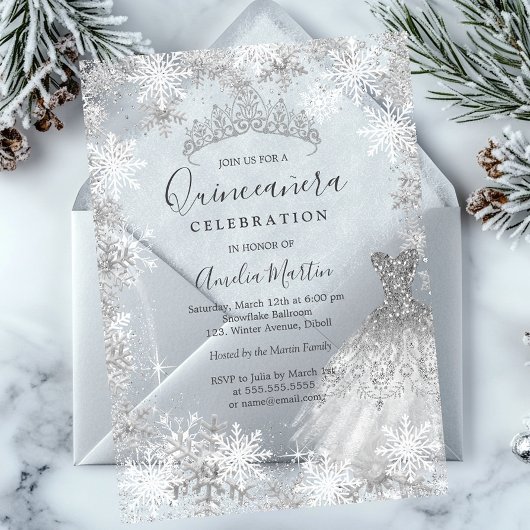 Winter Snowflake Clear Fosted Quinceanera Acryl Uitnodigingen