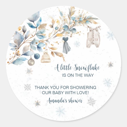 Winter Snowflake Clothesline Round Favor Stickers (Voorkant)