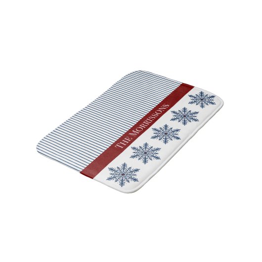 Winter Snowflake Decor with Stripes and Red Accent Badmat (Gekanteld)