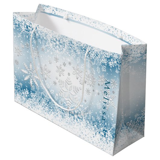 Winter Snowflake Design - Personaliseren Groot Cadeauzakje (Achterkant Gekanteld)
