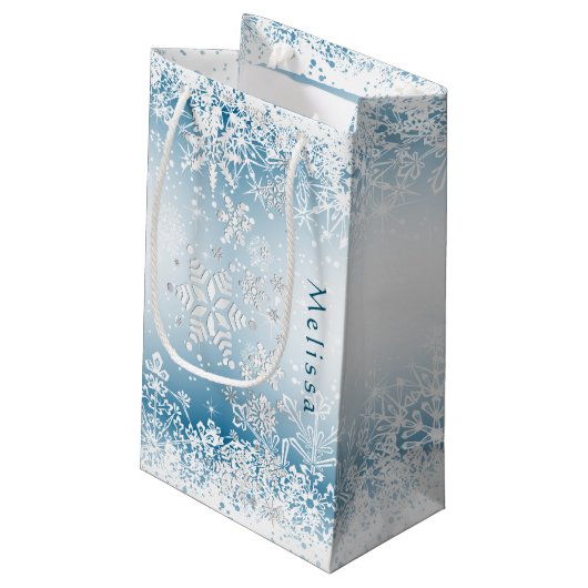 Winter Snowflake Design - Personaliseren Klein Cadeauzakje (Achterkant Gekanteld)