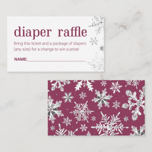Winter Snowflake Diaper Raffle Ticket Enclosure Informatiekaartje (Voorkant / Achterkant)