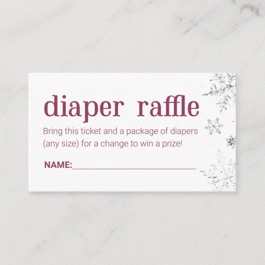 Winter Snowflake Diaper Raffle Ticket Enclosure Informatiekaartje (Voorkant)
