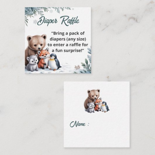 Winter Snowflake Diaper Raffle Ticket Insert Informatiekaartje (Voorkant / Achterkant)