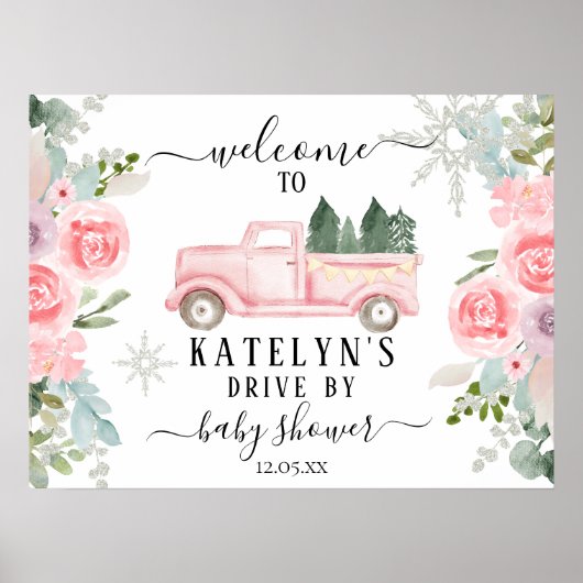 Winter Snowflake drive by Baby shower Welcome Sign Poster (Voorkant)