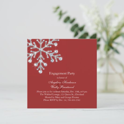 Winter Snowflake Engagement Party Kaart (Staand voorkant)